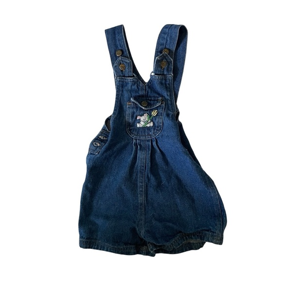 Vintage 90s Happy Kids Denim Shortalls 4T - Picture 1 of 7
